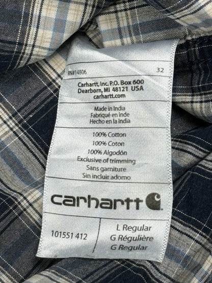 Carhartt Relaxed Fit Blue Plaid Short Sleeve Button Shirt Large