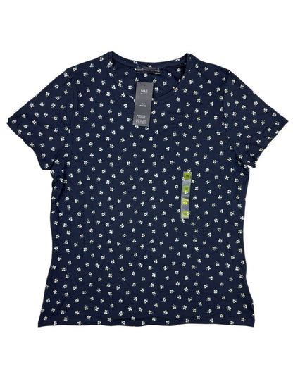 BNWT M&S Blue Floral Cotton Blend Fitted T-Shirt Top