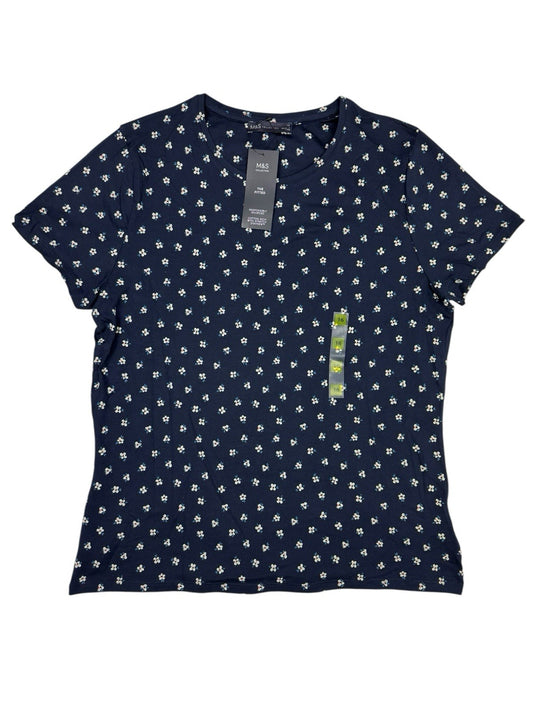 BNWT M&S Blue Floral Cotton Blend Fitted T-Shirt Top
