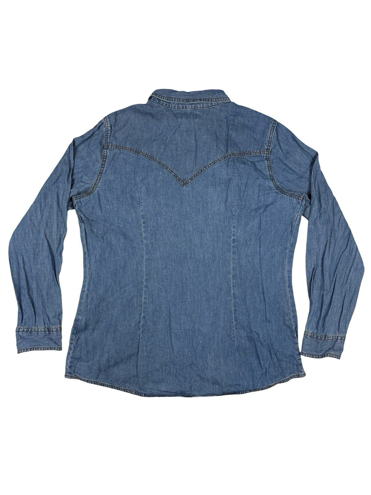 Wrangler Retro Blue Pearl Snap Western Cotton Shirt Women's Large