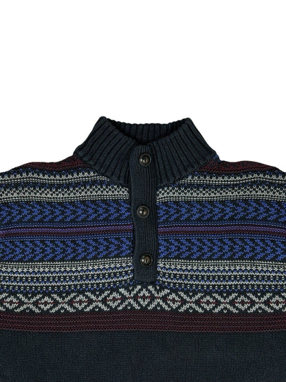 Chaps Blue Cotton Retro Knit Jumper Small