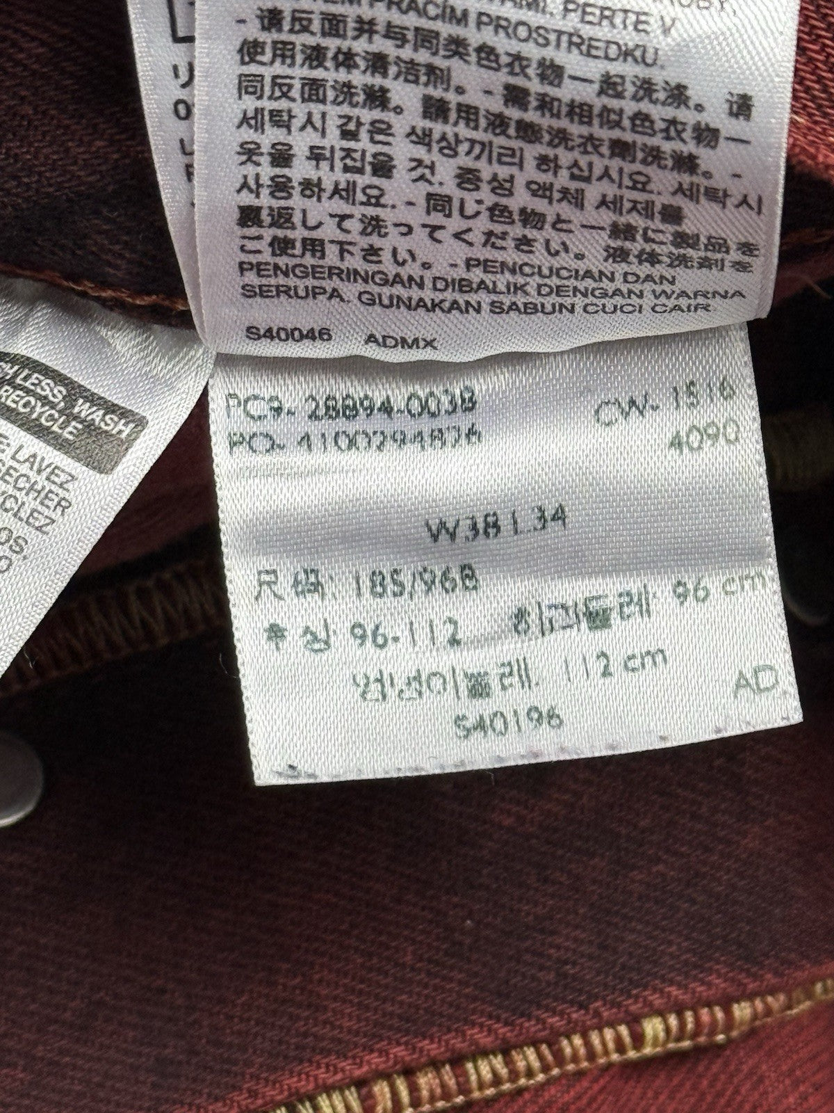 Levi's 501 CT Red Denim Jeans 38W 34L