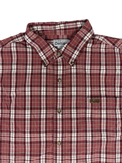 Carhartt Retro Red Plaid Short Sleeve Y2K Button Cotton Shirt 2XL