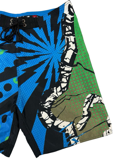 Quiksilver Retro Y2K Crazy Fox Pattern Board Swim Shorts 34W Large