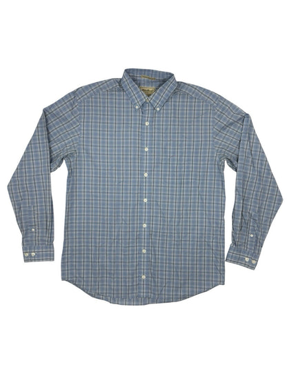 Eddie Bauer Retro Blue Plaid Cotton Collared Shirt Large Tall Fit