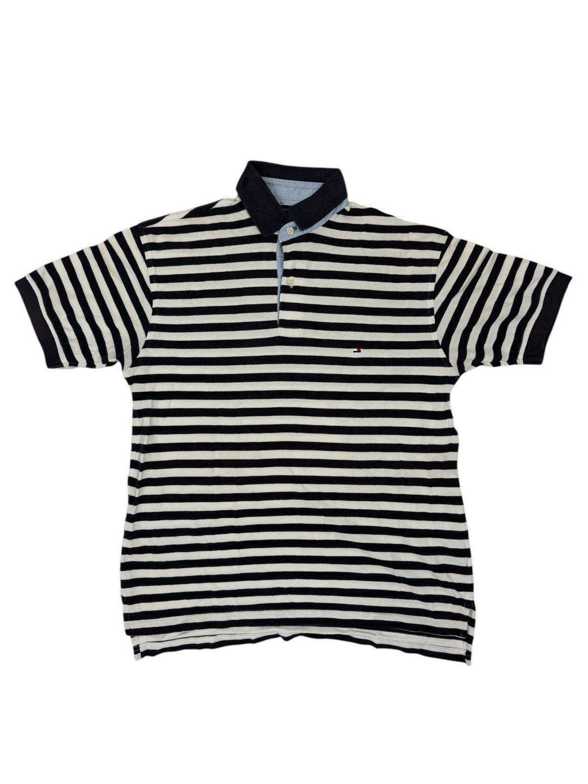 Tommy Hilfiger Blue Striped Cotton Polo Top Small
