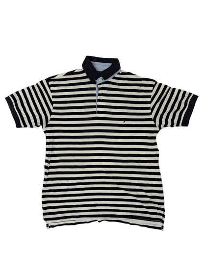 Tommy Hilfiger Blue Striped Cotton Polo Top Small