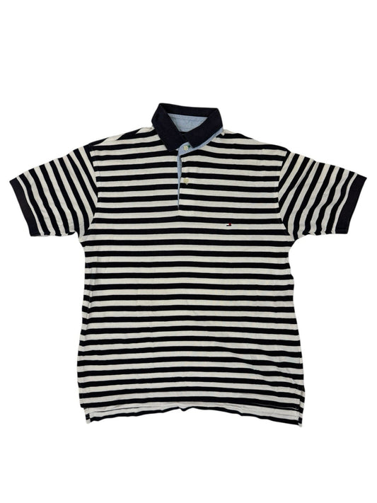 Tommy Hilfiger Blue Striped Cotton Polo Top Small