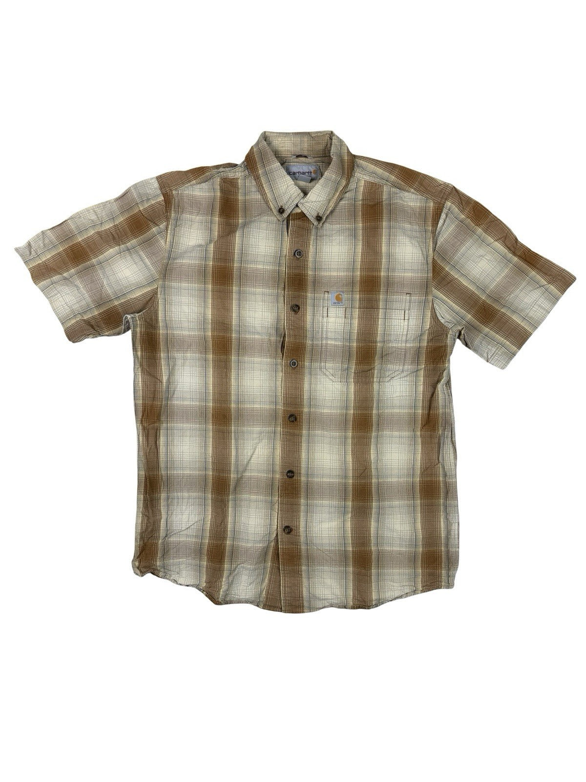 Carhartt Relaxed Fit Lightweight Beige Plaid Short Sleeve Shirt Medium