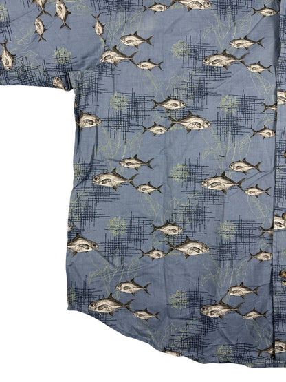 Puritan Retro Blue Hawaiian Fish Holiday Shirt 2XL