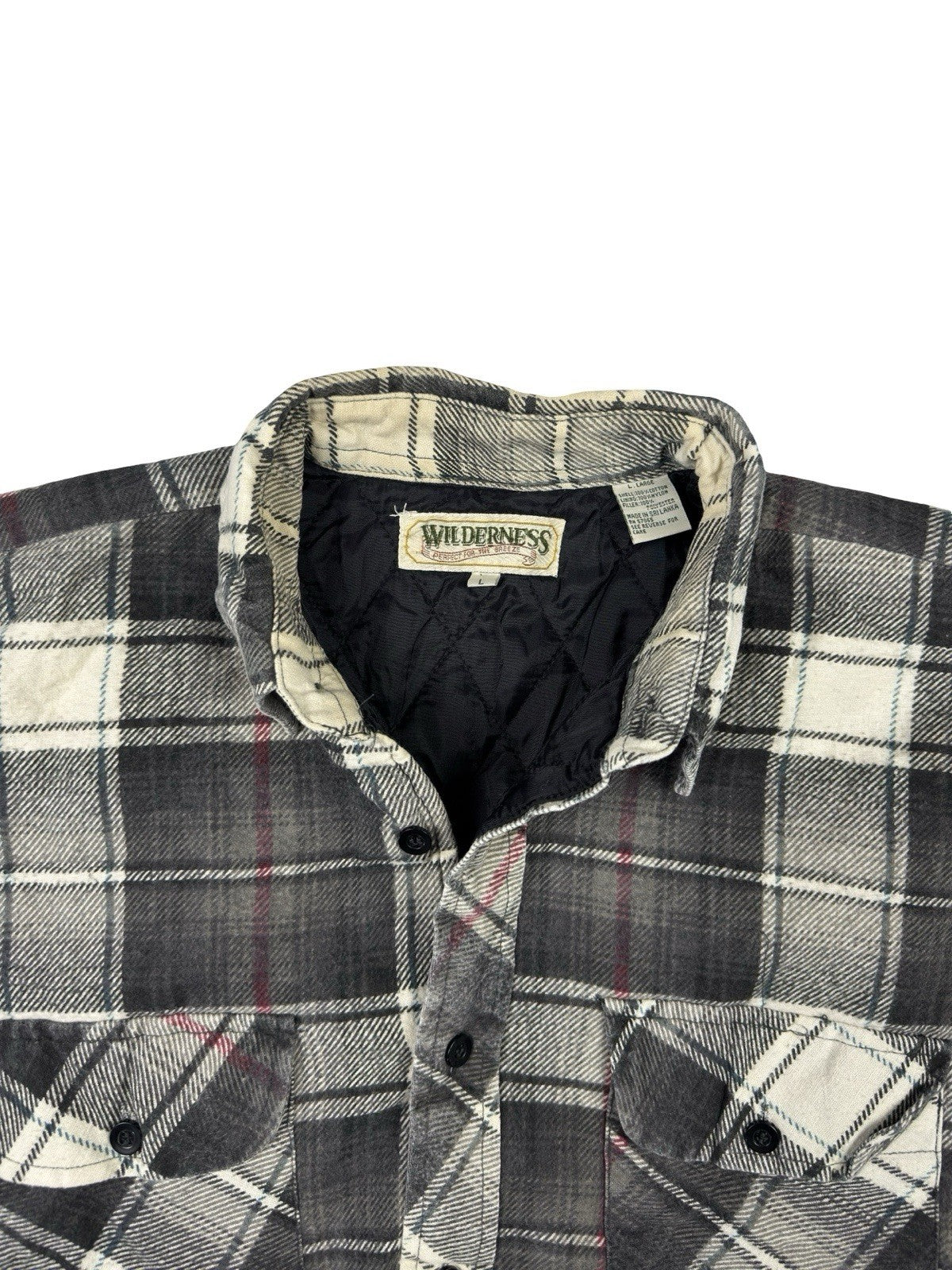 Wilderness Vintage Grey Plaid Quilted Lined Shirt Large