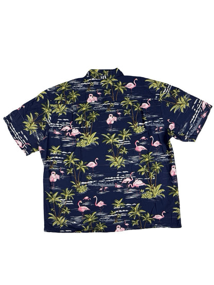Vintage Ky's Blue Hawaiian Cotton Beach Holiday Flamingo Tropical Shirt XL