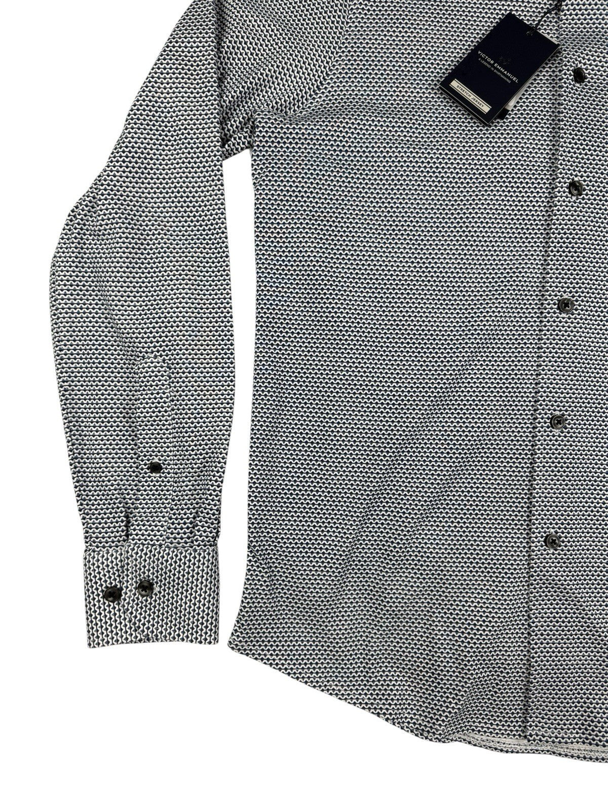 Victor Emmanuel White/Blue Stripe Pattern Stretch Shirt Small (15in Collar)