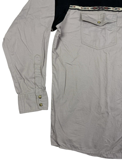 Wrangler Vintage Grey Pearl Snap Western Cowboy Shirt Large
