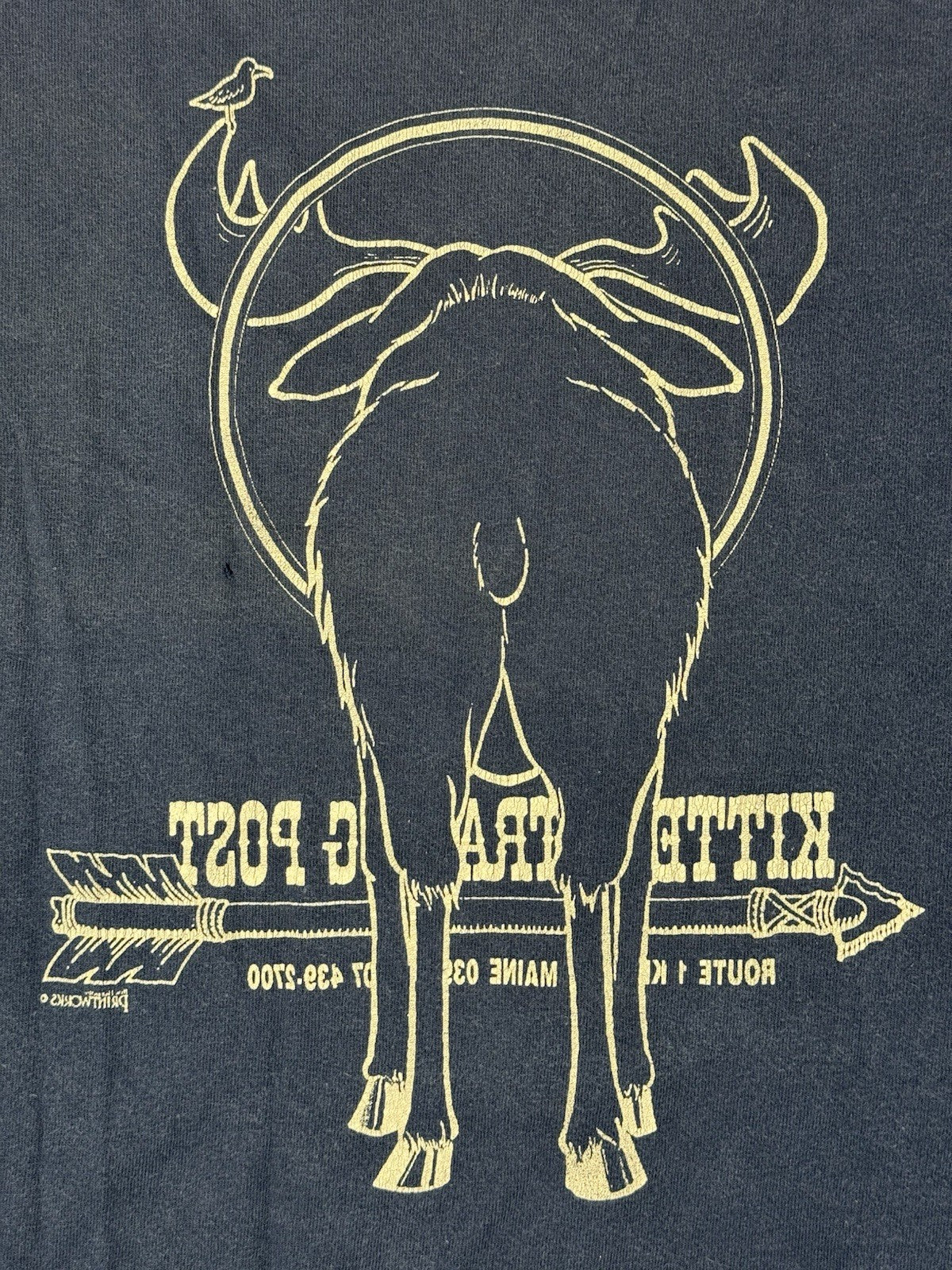 Vintage Blue Kittery Trading Post Funny Novelty Cotton Americana Top XL