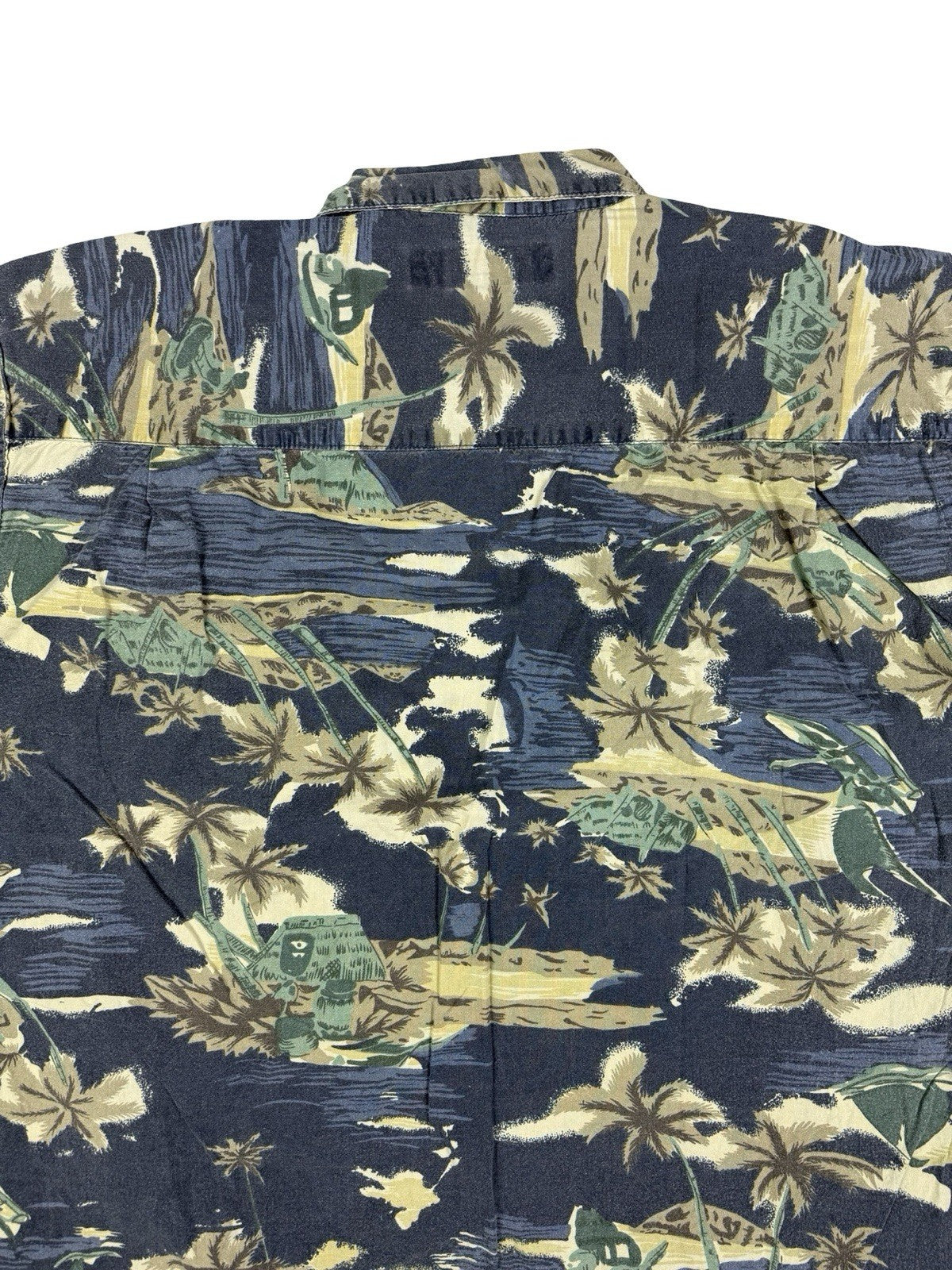 Pacific Scene Retro Blue Hawaiian Floral Beach Holiday Shirt XL