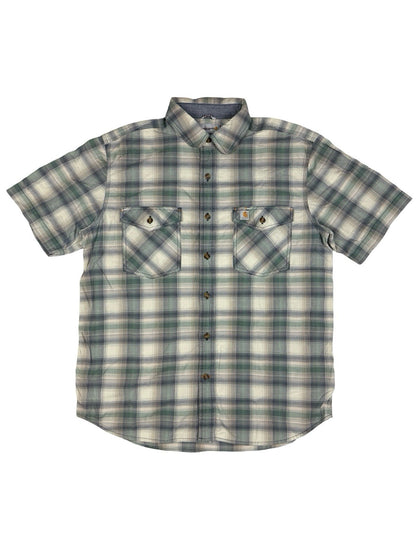 Carhartt Green Grey Plaid Short Sleeve Relaxed Fit Button Shirt Large Regular