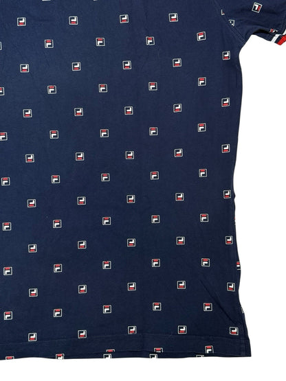 Fila Blue Cotton All Over Logo Polo Top 2XL