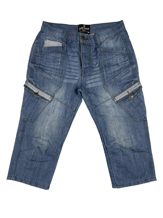 Airwalk Blue Denim Long Cargo Shorts Small 30W