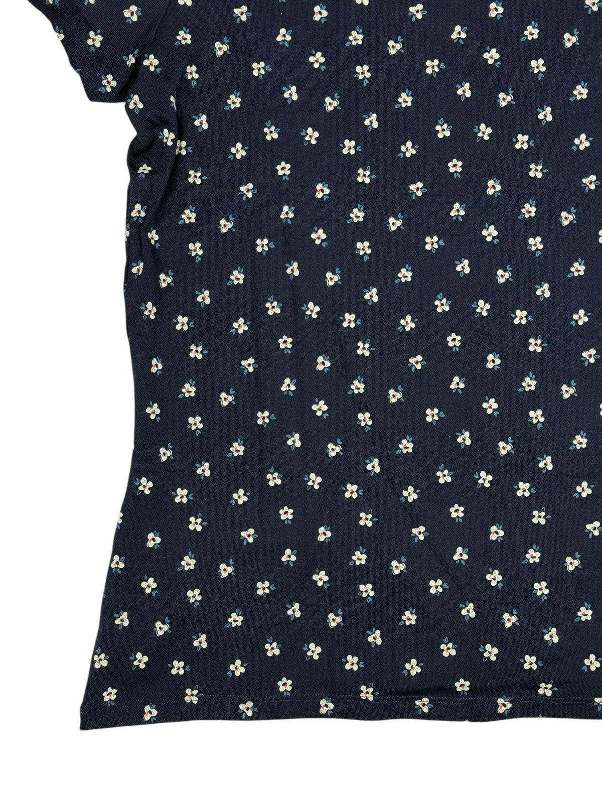 BNWT M&S Blue Floral Cotton Blend Fitted T-Shirt Top