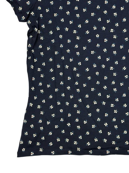 BNWT M&S Blue Floral Cotton Blend Fitted T-Shirt Top