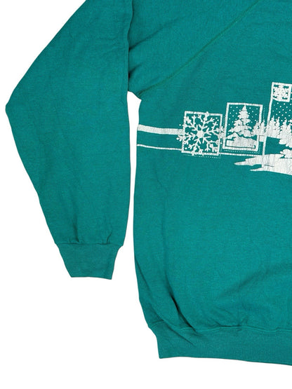 Vintage Green Printed Christmas Graphic Jumper XL