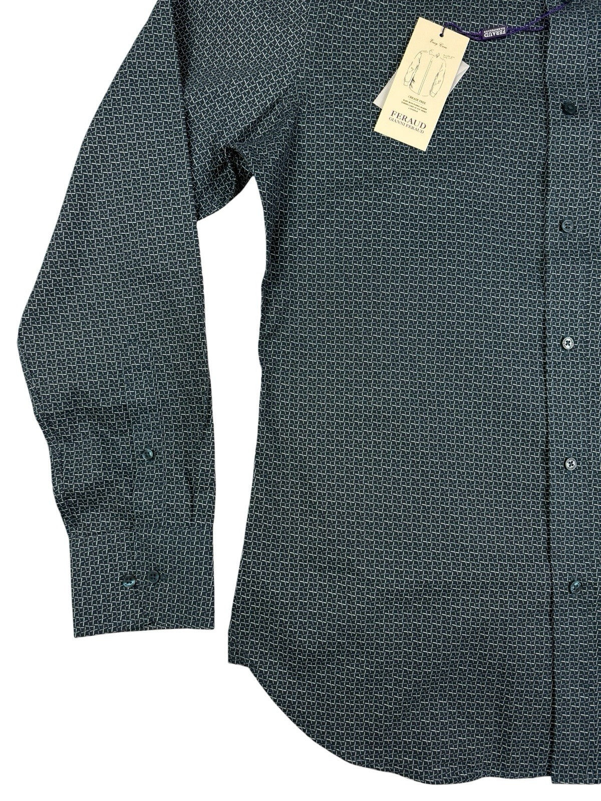 Gianni Feraud Blue Geometric Pattern Slim Fit Dress Shirt Medium (16in Collar)