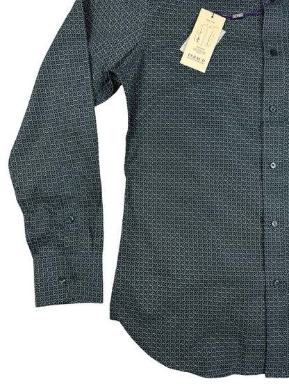 Gianni Feraud Blue Geometric Pattern Slim Fit Dress Shirt Medium (16in Collar)