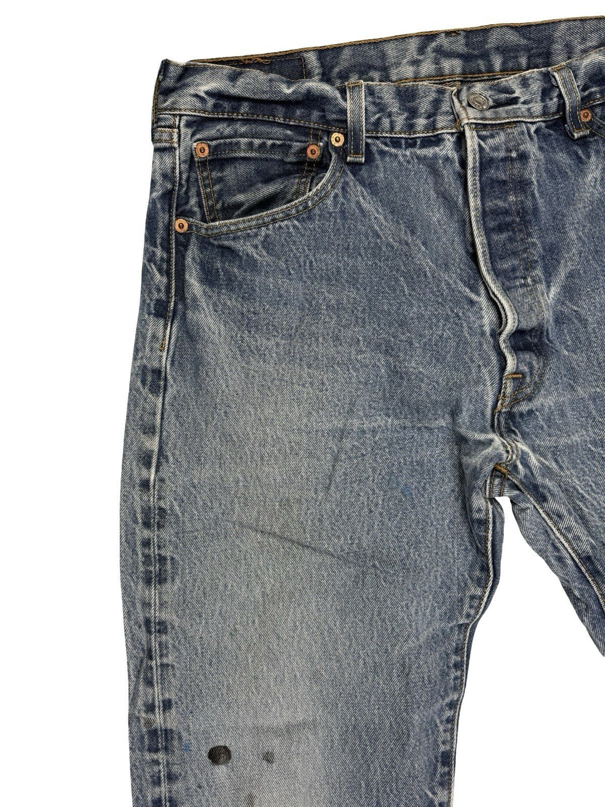 Levi's 501 Blue Straight Leg Distressed Paint Denim Jeans 36W 32L