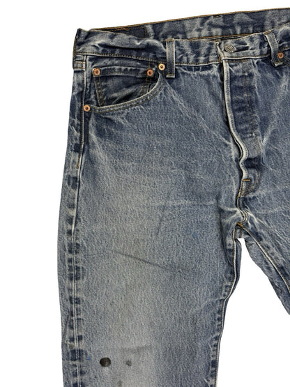 Levi's 501 Blue Straight Leg Distressed Paint Denim Jeans 36W 32L