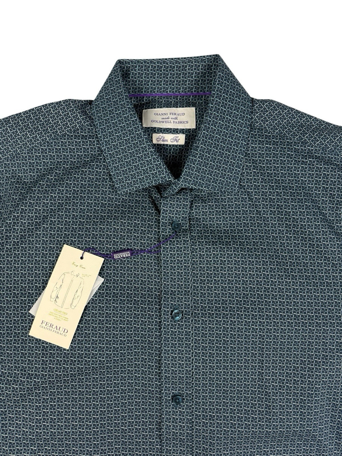 Gianni Feraud Blue Geometric Pattern Slim Fit Dress Shirt Medium (16in Collar)