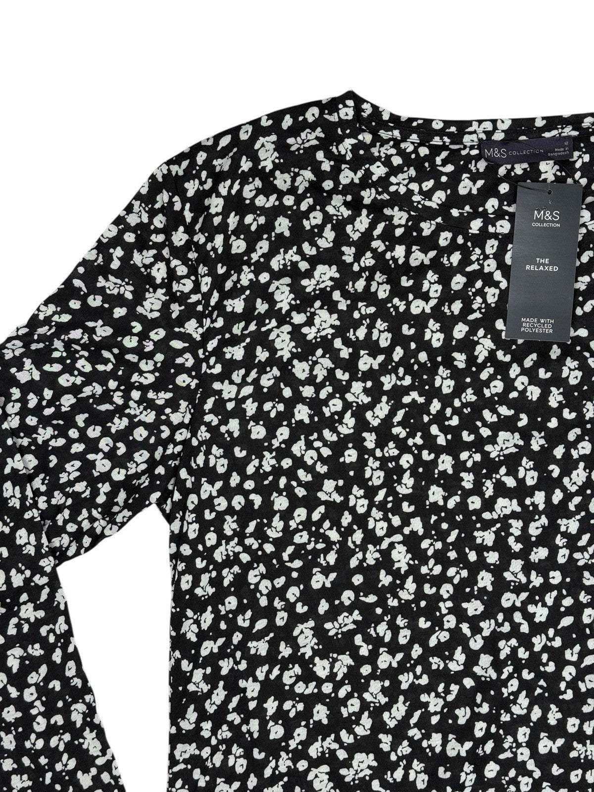 BNWT M&S Black Leopard Print Long Sleeve Polyester Top