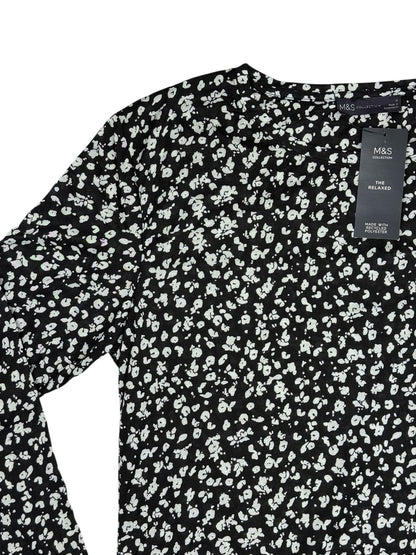BNWT M&S Black Leopard Print Long Sleeve Polyester Top