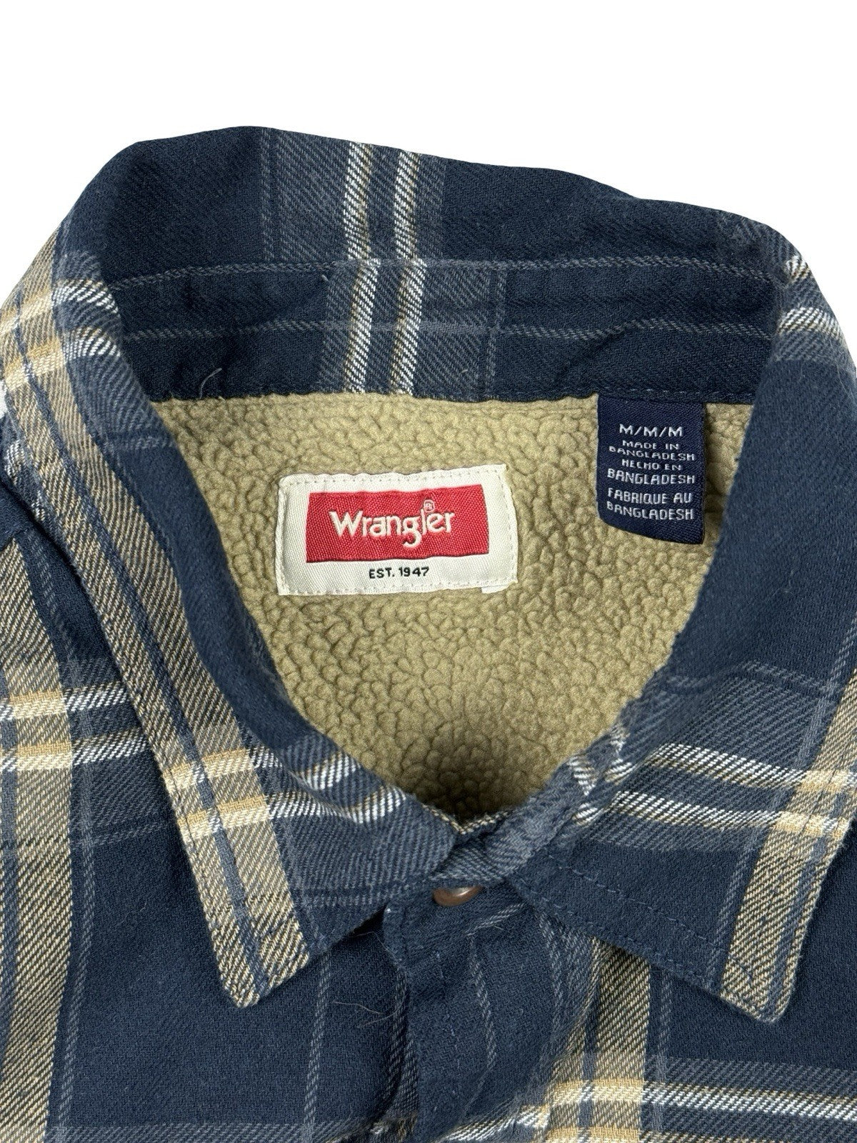Wrangler Blue Plaid Fleece Lined Shirt Jacket Medium