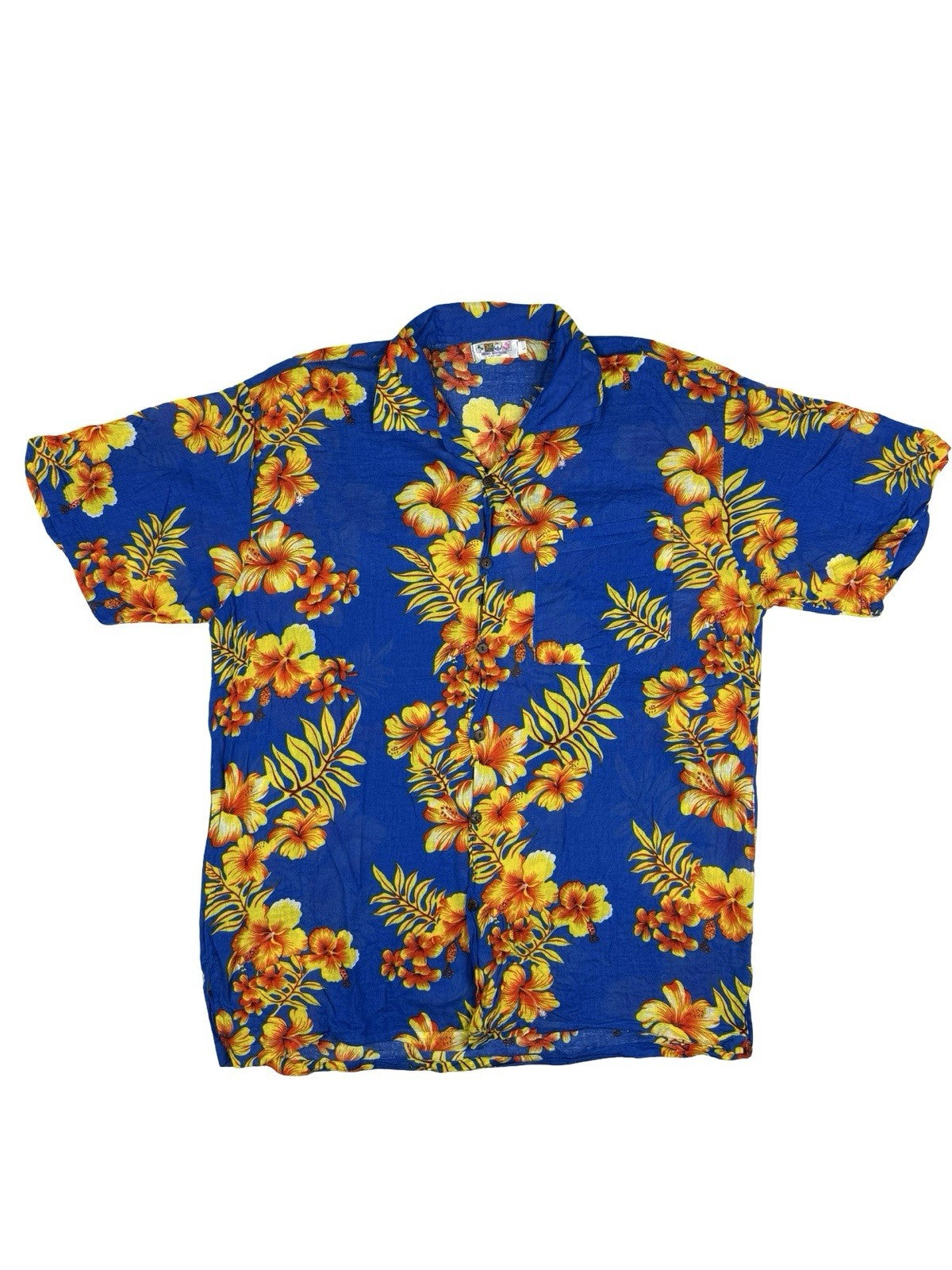 India Boutique Blue Floral Hawaiian Beach Holiday Short Sleeve Shirt Large
