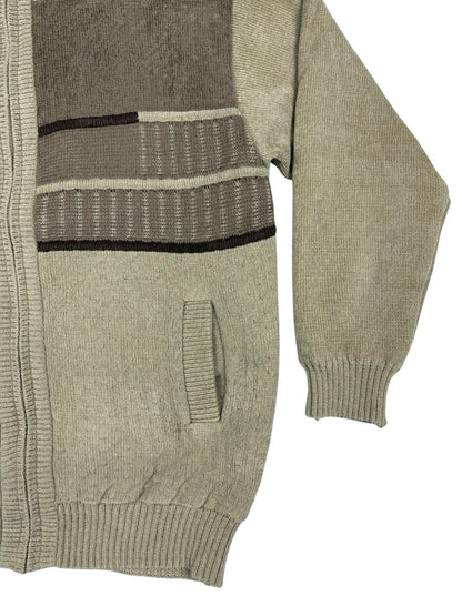 Galvanize Brown Beige Knit Zip Jumper Jacket Large