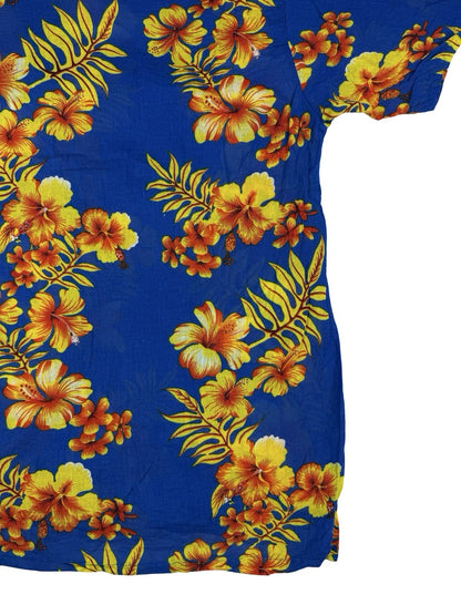 India Boutique Blue Floral Hawaiian Beach Holiday Short Sleeve Shirt Large