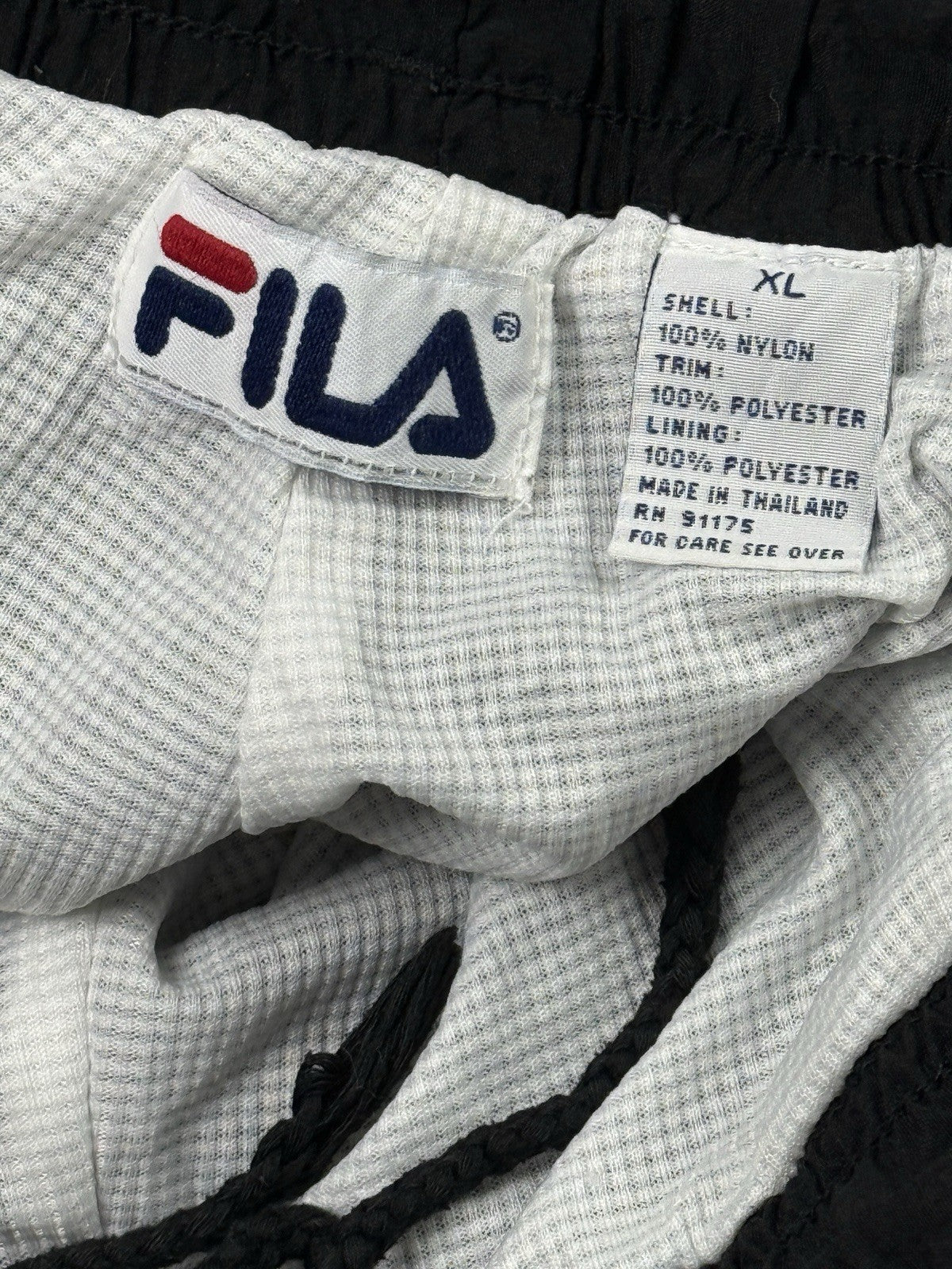 Fila Retro Black Lined Nylon Tracksuit Bottom Trousers XL