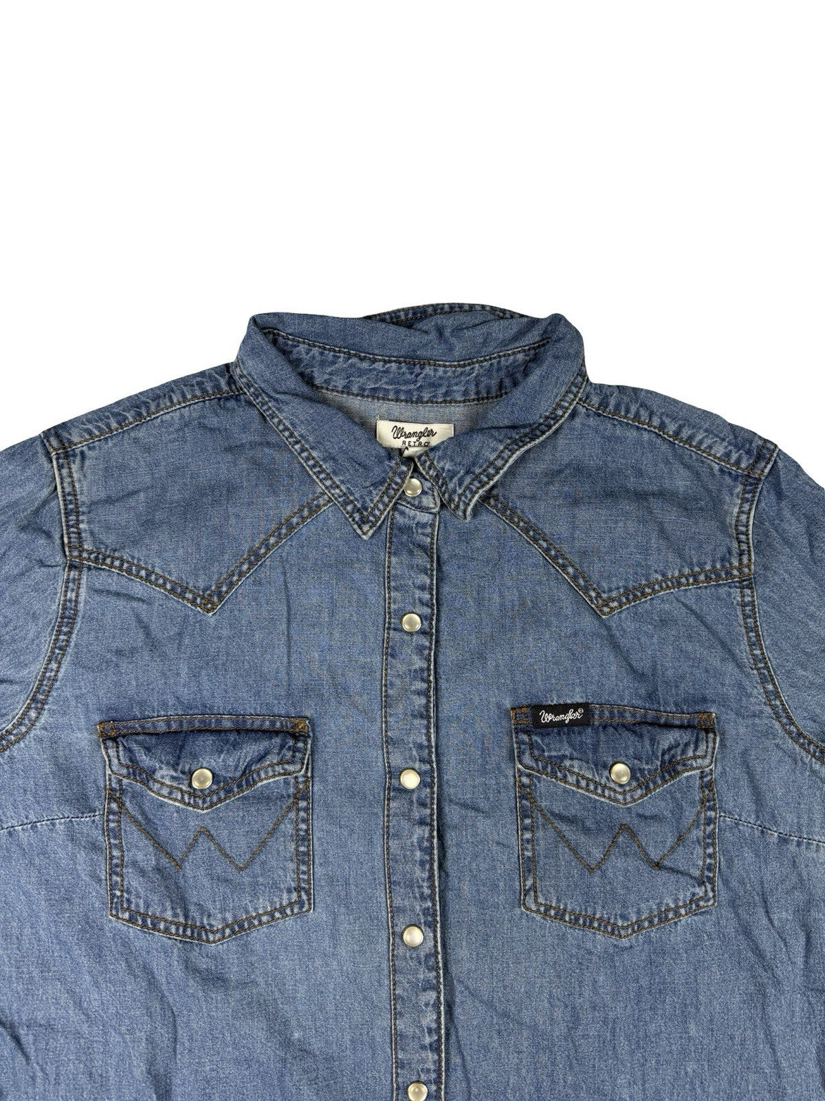 Wrangler Retro Blue Pearl Snap Western Cotton Shirt Women's Large