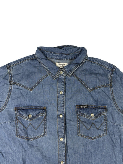 Wrangler Retro Blue Pearl Snap Western Cotton Shirt Women's Large