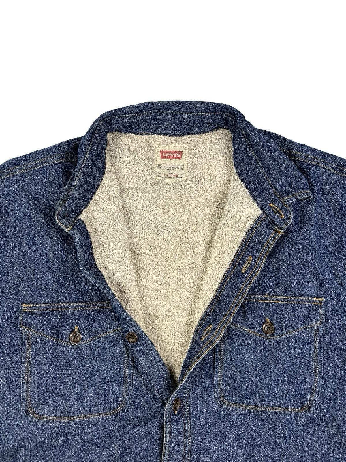 Levi's Blue Sherpa Fleece Lined Haywood Denim Button Shirt Jacket Large
