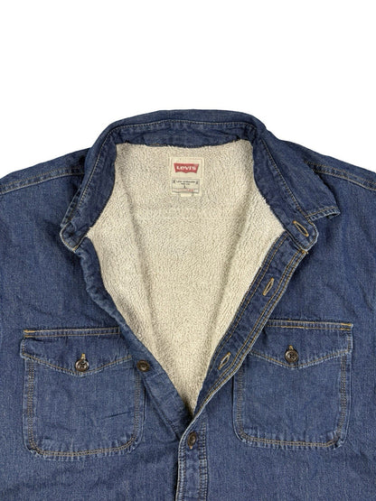 Levi's Blue Sherpa Fleece Lined Haywood Denim Button Shirt Jacket Large