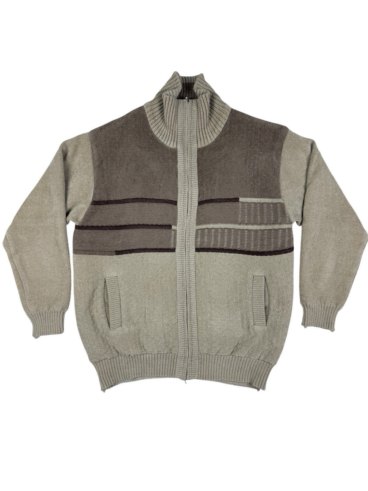 Galvanize Brown Beige Knit Zip Jumper Jacket Large