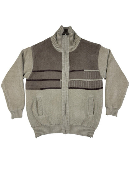 Galvanize Brown Beige Knit Zip Jumper Jacket Large