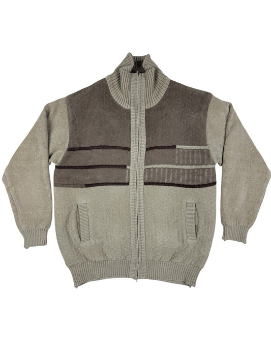 Galvanize Brown Beige Knit Zip Jumper Jacket Large