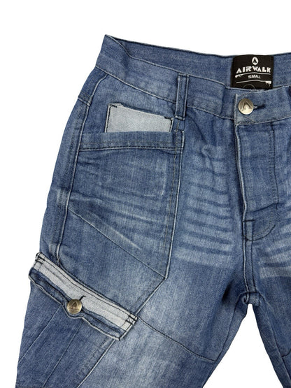 Airwalk Blue Denim Long Cargo Shorts Small 30W