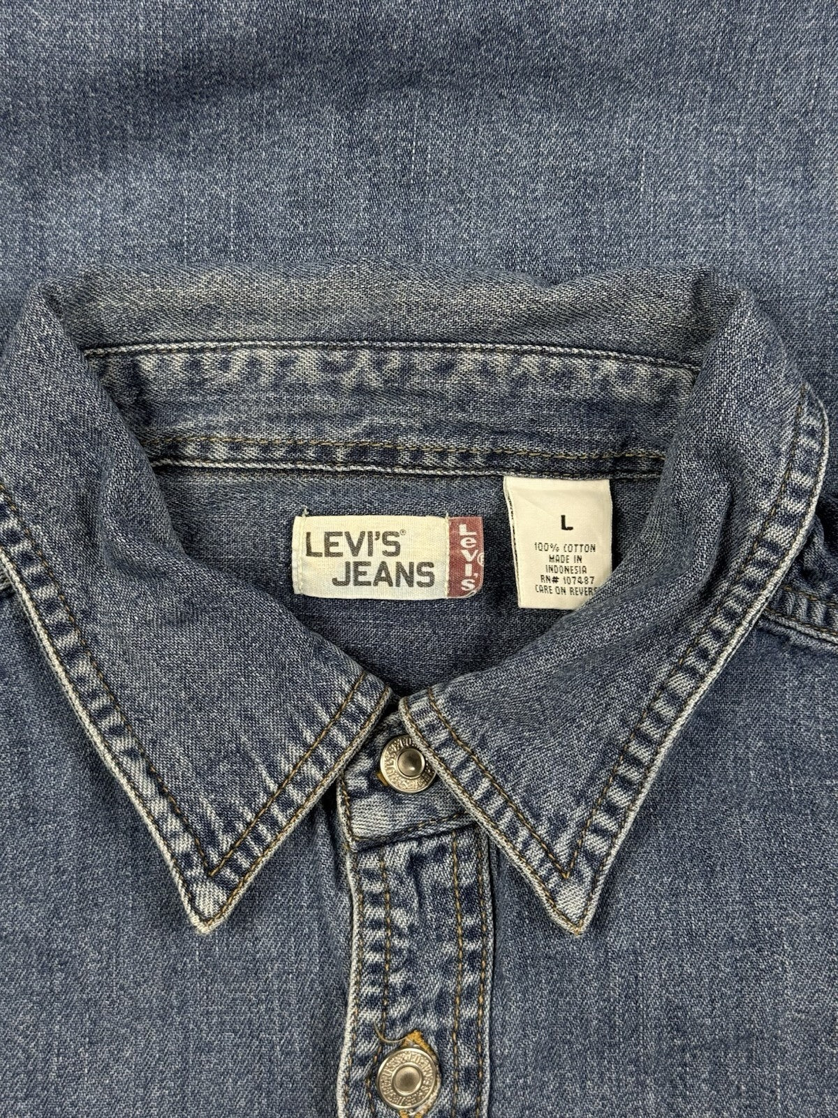 Levi's Blue Cotton Denim Button Up Shirt Large