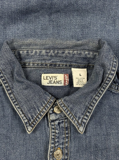 Levi's Blue Cotton Denim Button Up Shirt Large