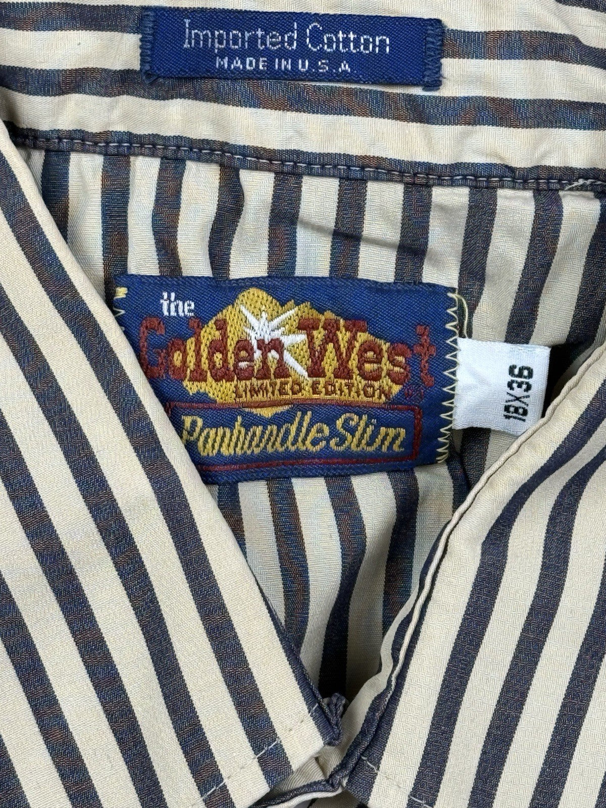 Vintage 80's Panhandle Slim Beige Striped Cotton Shirt 2XL (18x36)
