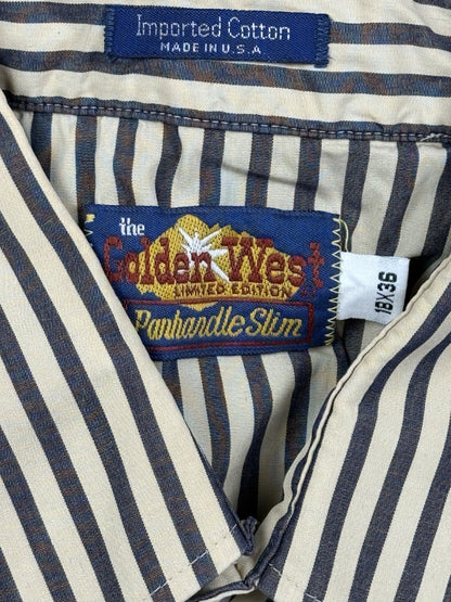 Vintage 80's Panhandle Slim Beige Striped Cotton Shirt 2XL (18x36)